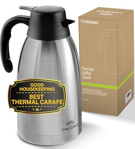 Cresimo Thermal Coffee Carafe 68oz / 2L - 12 Hours Hot Beverage Dispenser, Insulated Stainless Steel Carafe for Liquids, Coffee Carafes For Keeping Hot Water Dispenser for Parties - Large Tea Flask - color: Silver, size: 68 Ounces
