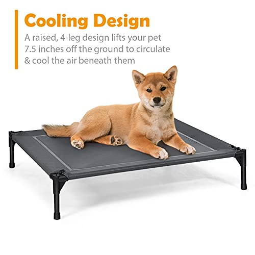 Giantex Elevated Dog Bed with Removable Canopy, Portable Raised Pet Cot Cooling Dog Bed for Camping Beach Lawn, Keep Dogs Cats Cool in Summer, Breathable Fabric Steel Frame, Easy Assembly - size: L (35.5'' x 32'' x 32'')