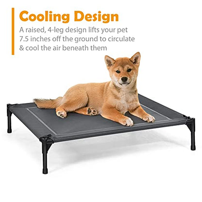Giantex Elevated Dog Bed with Removable Canopy, Portable Raised Pet Cot Cooling Dog Bed for Camping Beach Lawn, Keep Dogs Cats Cool in Summer, Breathable Fabric Steel Frame, Easy Assembly - size: L (35.5'' x 32'' x 32'')