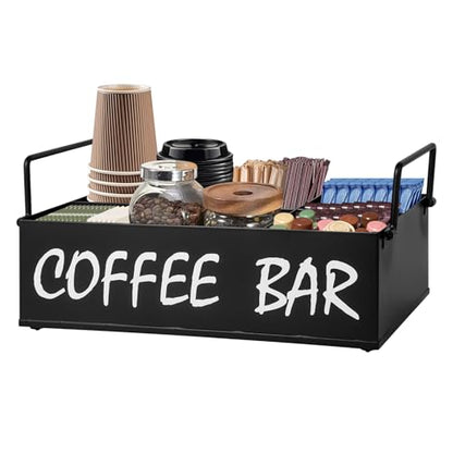 Coffee Station Organizer with Handles, Metal Coffee Bar Accessories Organizer for Countertop, Pod Holder Basket for Sugar Tea - Black Table Decor - style: Black -4 compartments