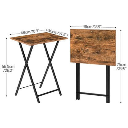 HOOBRO Folding TV Tray Tables, Set of 4 TV Trays with Storage Rack, Industrial Side Table for Eating at Couch, Foldable Snack Table for Small Space, Easy Assembly, Rustic Brown and Black BF50BZ01 - color: Rustic Brown + Black