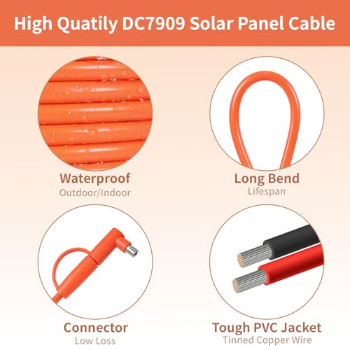 8mm DC Extension Cable 100FT – DC7909 Male to Female Solar Cable with DC8020 Adapter, 14AWG Tinned Copper Wire, Waterproof – Works with Most Portable Power Stations and Solar Generators - size: 100FT