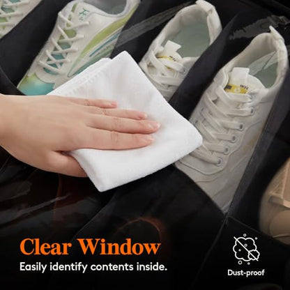 Lifewit Under Bed Shoe Storage Organizer 2 Pack(16 Shoes Cells), 4.3 Inches Profile Fabric Shoes Container Box with Clear Cover, Foldable Storage Bag with 2 Handles, Fits 16 to 32 Pairs - style: 16 Shoes Cells