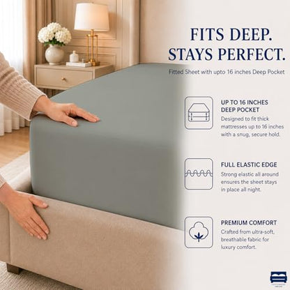 Cottingon 4 Piece Olympic Queen Sheets, Soft Premium 100% Long Staple Egyptian Cotton, Super Queen Mattress Bedsheet Set, Fits Upto 15" Deep Pocket 66"X80", Light Grey - color: Light Grey Solid, size: Super Queen