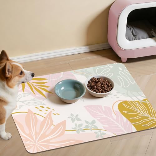 Topotdor Dog Food Mat for Floors,Absorbent Mat for Dog Food and Water Bowls,Quick Dry Cat Food Mat Pet Supplies,12"x20" - color: Pink, size: 20"L x 12"W