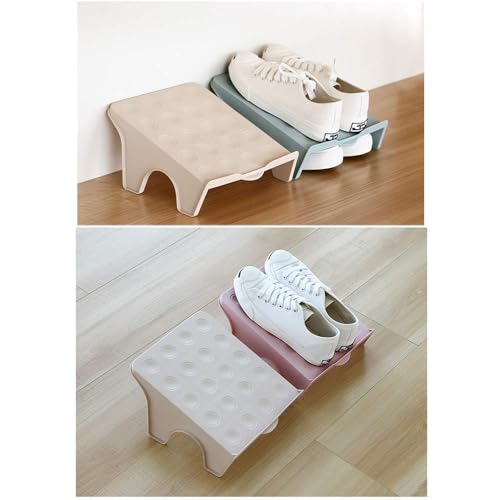 4 Pack Stacking Shoe Organizer for Shelf 10x8.7 in – Double Layer Space Saving Shoe Dividers for Shelves – Footwear Riser for Heels Under 4.7", Sneakers & Flats Storage for Small Closets, Dorms, Apts