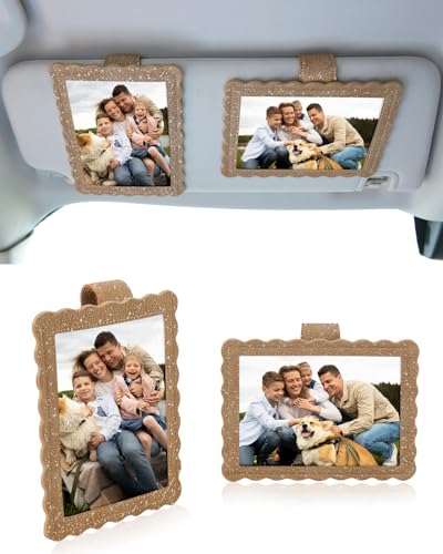COOLYOUTH 2Pcs Car Picture Frame Car Visor Clip Picture Holders Leather Magnetic Photo Frames with Clip (2, Cloth-Khaki) - color: Cloth-Khaki