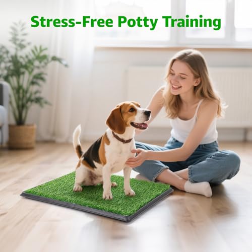 Portable Dog Grass Pad with Tray 20''x30'': Dog Litter Box with Artificial Grass Patch Bathroom Mat & Washable Pee Pad for Puppy Potty Training, Pet Loo Indoor Outdoor Use for Patio Balcony Apartment - size: 20"x30"（Potty System)