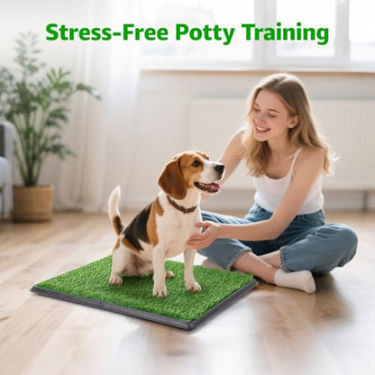 Portable Dog Grass Pad with Tray 20''x30'': Dog Litter Box with Artificial Grass Patch Bathroom Mat & Washable Pee Pad for Puppy Potty Training, Pet Loo Indoor Outdoor Use for Patio Balcony Apartment - size: 20"x30"（Potty System)