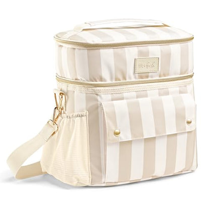 Fit & Fresh Sidekick Insulated Cooler Bag – Dual Compartment Leakproof Soft Sided Lunch Cooler, Small Cooler Bag with Crossbody Strap, 15 Can Capacity for Work, Beach & Travel, Pina Colada Cabana - color: Pina Colada Cabana