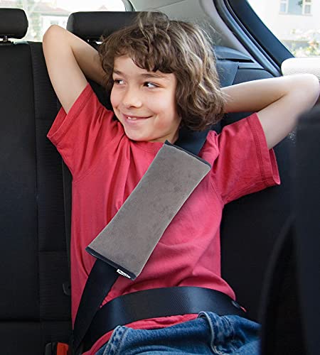 Boxiki Travel Car Seat Belt Pillows for Kids (Set of 2) Adjustable Vehicle Seat Belt Cushion for Children. Perfect for Road Trips - color: Grey