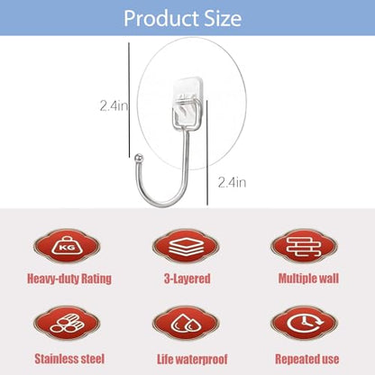 Heavy Duty Self Adhesive Hooks - 33lb Max Transparent Waterproof ,Strong adhesion for Hanging Wall Hooks,Adhesive Round Sticky Hooks for Bedrooms, Shower, Kitchens, Offices, Doors, Outdoor (5-pcs)