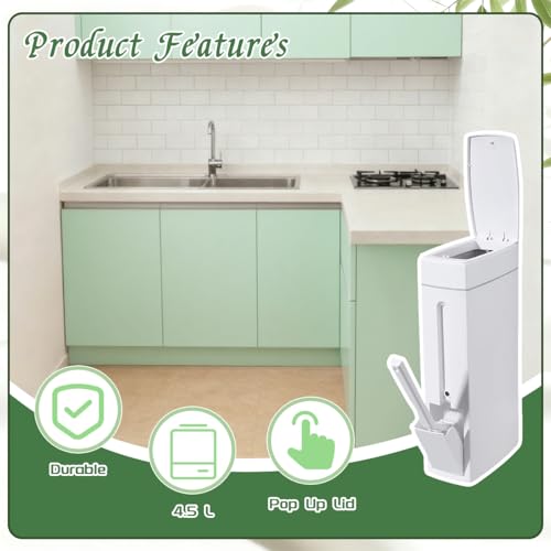 Bathroom Trash Can with Toilet,Slim Bathroom Trash Can,Toilet Brush and Holder Set,4.5 Liter / 1.2 Gallon Press Type Odor Proof rv Trash can,for Bathrooms, RVs, Small Spaces