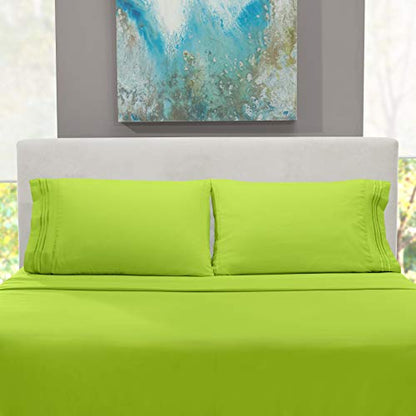 Hearth & Harbor Twin Size Sheets - 3 Piece Bed Sheet Set, Hotel Luxury Double Brushed Bed Sheets - Extra Soft Bedding Sheets & Pillowcases, Twin, Garden Green - color: Garden Green, size: Twin
