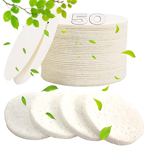 METUUTER 50 PCS Compressed Facial Sponges for Estheticians- 100% Natural Cellulose Face Sponge Professional Cosmetic Spa Sponges for Face Cleansing, Massage, Pore Exfoliating, Mask, Makeup Removal - color: White