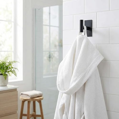 Self-Adhesive Coat Hooks,Towel Hooks for Bathroom,2 Packs Wall Mount Towel Holder,Black Matte Wall Robe Hook,Stainless Steel Heavy Duty Door Hanger Towel Hook for Kitchen,Bathroom