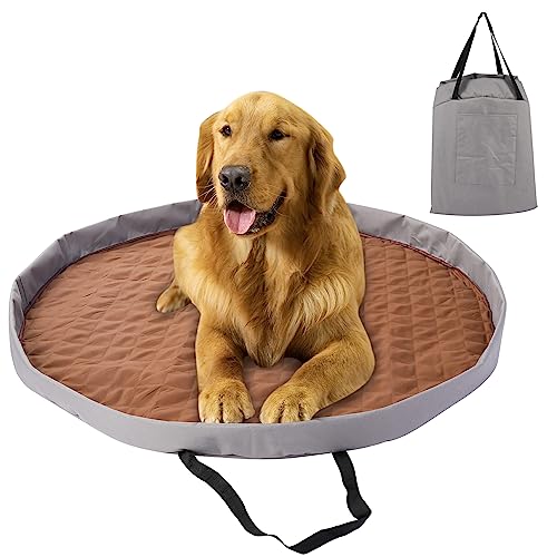Washable Dog Bed Pad for Large Dogs, Portable Dog Crate Pad Car Seat Pet Cushion Mat with Handles, Round Pee Pad for Kennel or Whelping Box, 43 Inch