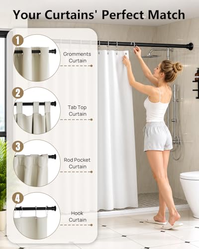 Tension Curtain Rod by EZFurni, 35 to 76 Inches, Spring Loaded Curtain Rods No Drilling, Renter Friendly Tension Rod for Closet, Window, Bathroom, Anti-slip, Screwless, Black - color: Black, size: 35-76 Inches