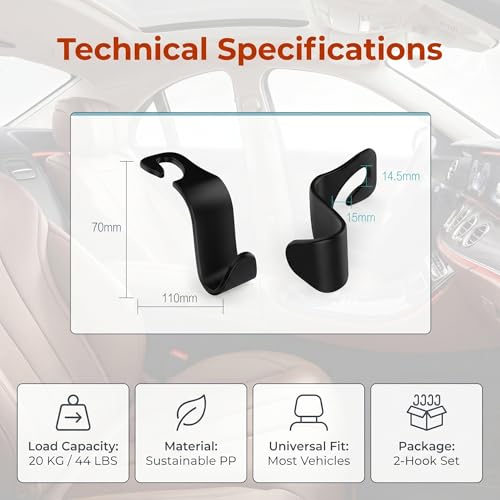 4-Pack Car Headrest Hooks Vehicle Storage Organizer for Purses Handbags Groceries Backpack Coats –Holds 44.09lbs Black - color: 4-Pack Headrest Hooks Black