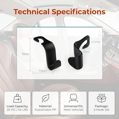 4-Pack Car Headrest Hooks Vehicle Storage Organizer for Purses Handbags Groceries Backpack Coats –Holds 44.09lbs Black - color: 4-Pack Headrest Hooks Black