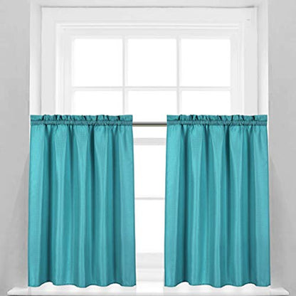 Valea Home Waffle Weave Textured Bathroom Window Curtains Water Repellent Short Curtains Window Covering Half Window Curtains Kitchen Tiers 36 inch Length, Turquoise, Set of 2 - color: Turquoise, size: 36"W x 36"L (Pack of 2)