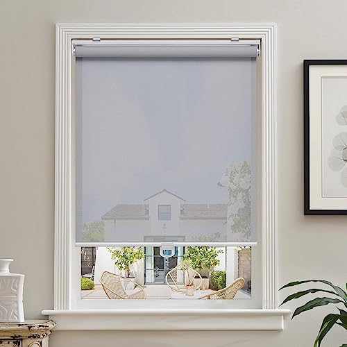 AOSKY Cordless Roller Shades for Windows Light Filtering Shades with 5% Openness Solar Screen Semi Sheer Roller Blinds UV Protection for Office and Home. Easy to Install 23" W x 72" H (Grey) - color: Grey, size: 23"W x 72"H