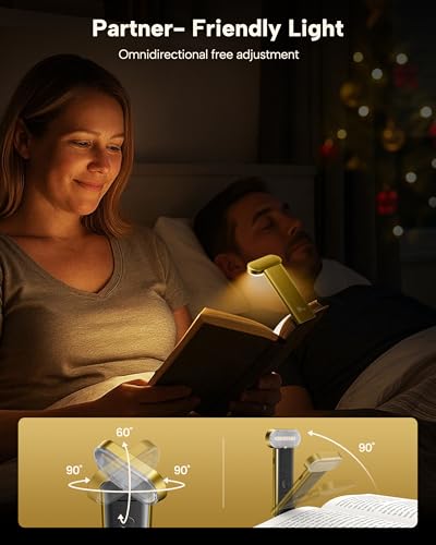 86lux Book Light, Reading Light for Book in Bed, USB Rechargeable LED Night Light with 3 Colors & Stepless Dimming, Aluminum Alloy Bookmark Light for Book Lovers, Yellow - color: Yellow