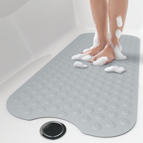 OTHWAY No Suction Cup Bath Mat: 39x16 inch Extra Long Bathmat│Perfect for Ordinary or Refinished Bath Tubs │Made of Nature Rubber│Protect Your Bathtub (Grey) - color: A-grey