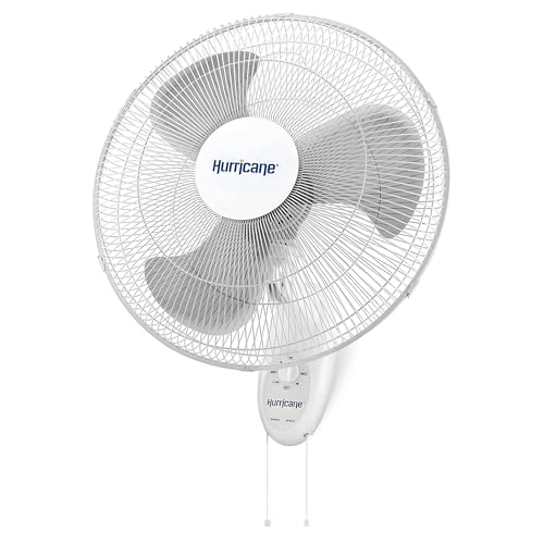 Hurricane 18" Supreme 90-Degree Oscillating Wall Mounted Fan with 3 Quiet Speeds, White - Indoor Air Cooling Unit with Adjustable Tilt and Pull Cords for Bedroom, Garage, Office, and Home - style: 18" Supreme