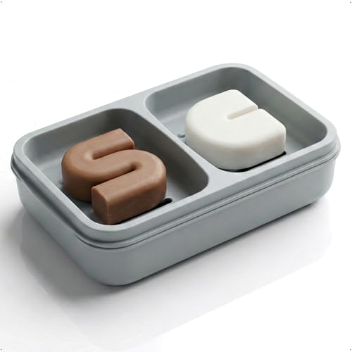 AIMAIAIMAI 2-Compartment Shampoo Bar Holder | Slotted Soap Dish with Drainage Tray for Bar Shampoo and Conditioner (1-Pack, Gray) - color: Gray