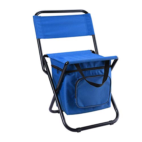 LEADALLWAY Fishing Chair with Cooler Bag Compact Fishing Stool Foldable Small Hunting Chair 12.2" Seat Depth,12.6" Seat Width - color: Blue