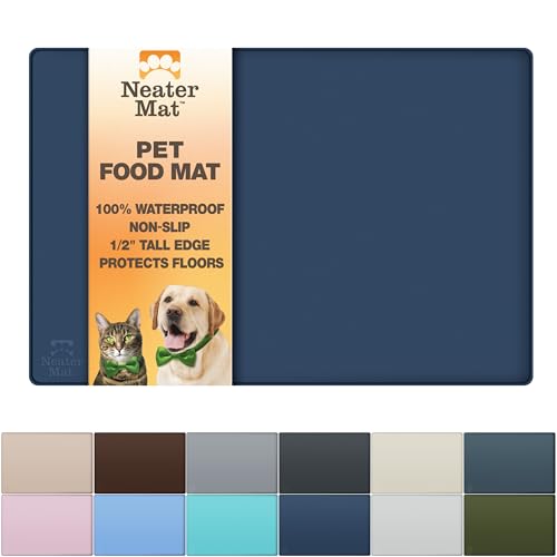 Neater Pet Brands Neater Mat Pet Mats for Food and Water, Cat & Dog Bowl Mat Waterproof Silicone, Feeding Tray, Dog Food Mats for Floors, Placemat w/Raised Edge for Under Bowls, 16” x 10”, Dark Blue - color: Dark Blue, size: 16"L x 10"W
