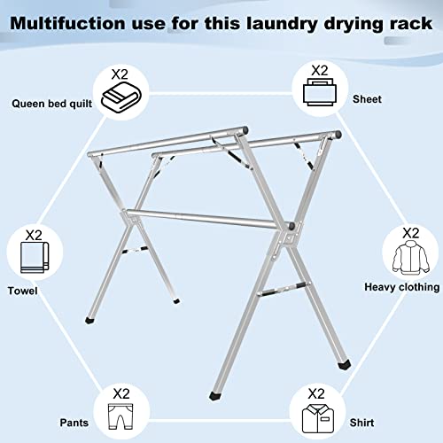 Sarahipe Sillars Clothes Drying Rack, 63 inches Laundry Drying Rack Clothing Foldable & Collapsible Stainless Steel Heavy Duty Clothing Drying Rack with Windproof Hooks for Indoor Outdoor - size: 63"