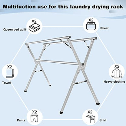 Sarahipe Sillars Clothes Drying Rack, 79 inches Laundry Drying Rack Clothing Foldable & Collapsible Stainless Steel Heavy Duty Clothing Drying Rack with Windproof Hooks for Indoor Outdoor - size: 79"