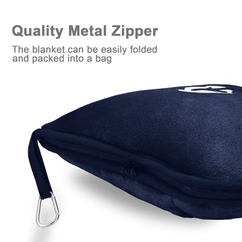 Travel Blanket and Pillow Compact, Premium Soft 2 in 1 Airplane Blanket with Soft Bag Pillowcase，Hand Luggage Sleeve and Backpack Clip (Navy) - color: Navy