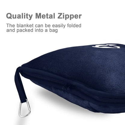 Travel Blanket and Pillow Compact, Premium Soft 2 in 1 Airplane Blanket with Soft Bag Pillowcase，Hand Luggage Sleeve and Backpack Clip (Navy) - color: Navy