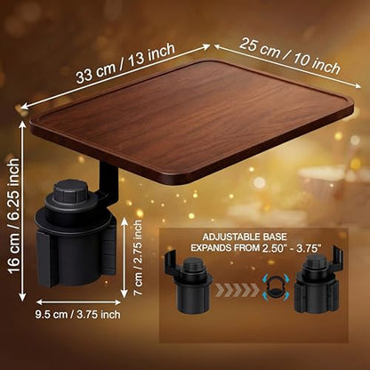360° Rotating Wood Car Tray – Drive Thru Tray & Cup Holder Car Desk, Car Table Tray for Eating, Work & Travel – Adjustable Laptop Stand for Car – Portable Car Table for Vehicles & RV