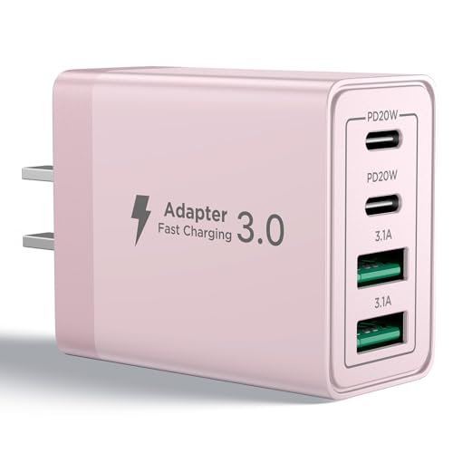 USB C Charger Block, 40W 4-Port Fast Charging Block USB C Wall Charger Dual Port PD + QC Wall Plug Multiport Type C Block for iPhone 17 16 15 14 13 12 11 Pro Max XS XR 8, iPad, Samsung Phone - color: Pink