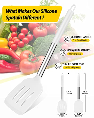Pack of 2 Silicone Solid Turner, Non Stick Slotted Kitchen Spatulas, High Heat Resistant BPA Free Cooking Utensils, Ideal Cookware for Fish, Eggs, Pancakes(White) - color: White