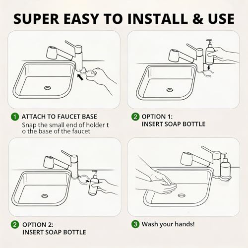 RV Round Soap Dispenser Holder, Durable Stainless Steel Organization Accessories to Secure Soap Bottle, for Camper, Camper Van or Motorhome, Fits Round RV Faucets & Bottles, Easy Snap-On, Space-saving