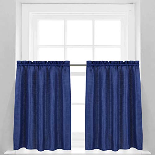 Valea Home Waffle Weave Textured Bathroom Window Curtains Water Repellent Short Curtains Window Covering Half Window Curtains Kitchen Tiers 36 inch Length, Navy Blue, Set of 2 - color: Navy Blue, size: 36"W x 36"L (Pack of 2)