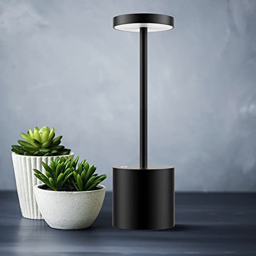 TBBGA LED Cordless Table Lamp,Rechargeable 3 Color Stepless Dimming Battery Operated Lamp,Metal Portable Indoor and Outdoor Night Light,for Home Office/Living Room/Restaurant/Study.(Black) - color: Black1