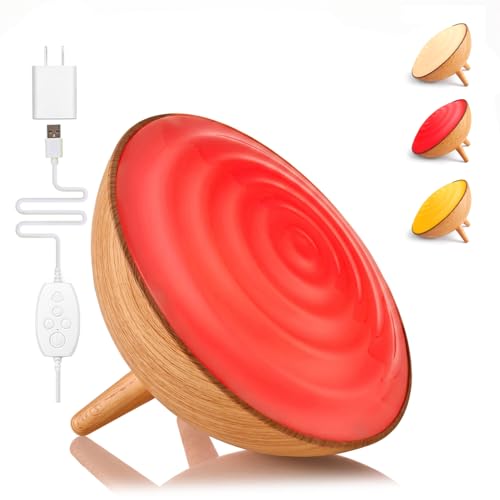 BOHON Red Light Night Light with Timer, 3 Color Modes 10 Brightness Dimmer Red Light Reading Light, 660nm Red Night Lights for Sleep Bedroom Nursery Room Home, Memory Function, Wood-Grain - color: Wood-grain