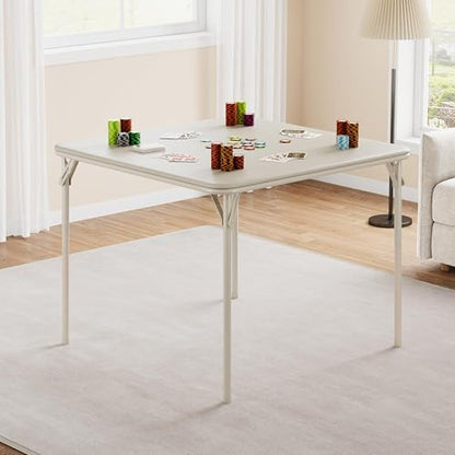 GarveeHome 33.6 in Folding Card Table, Portable Square Folding Table with PU Leather Soft Cushion, Foldable Table Suitable for Dining Room, Living Room, Office, Camping - color: Beige