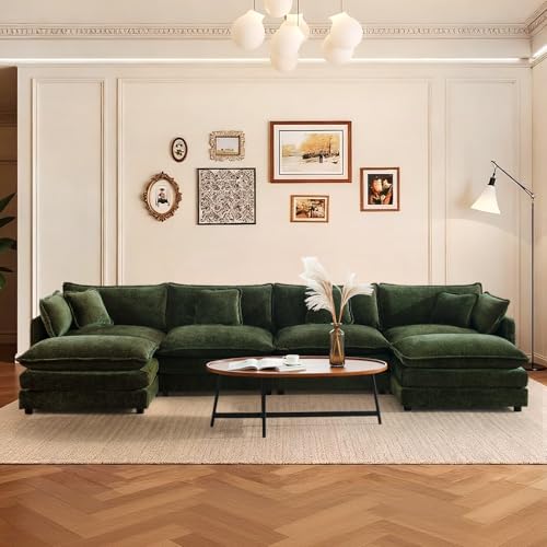 SoarFlash Chenille Sectional Sofa, Comfy L/U Shaped Modular Coush Sofa with Ottoman, Modern 4 Seat Couch Deep Seat Sofa Set for Living Room,Green - color: Green, size: 4 Seat+2 Ottoman