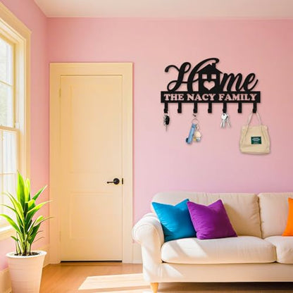 Personalized Key Holder for Wall, Metal Key Holder Wall Mount, Sweet Home Coat Rack for Living Room Bedroom Entryway, Mounted Key Hanger with Hooks, Housewarming Gift (05-Home) - color: 05-Home