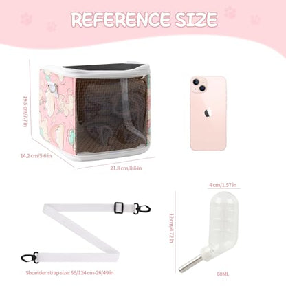 Guinea Pig Carrier Bag with Water Bottle，Travel Portable Small Animal Carrier Sling Pouch, Clear Window Carrier Backpack for Hamster Bunny Gerbil Hedgehog Sugar Glider Lizard Bird.(Pink) - color: Pink