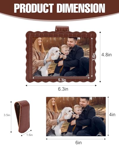 COOLYOUTH 2Pcs Car Picture Frame Car Visor Clip Picture Holders Leather Magnetic Photo Frames with Clip (2, Leather-Umber) - color: Leather-Umber