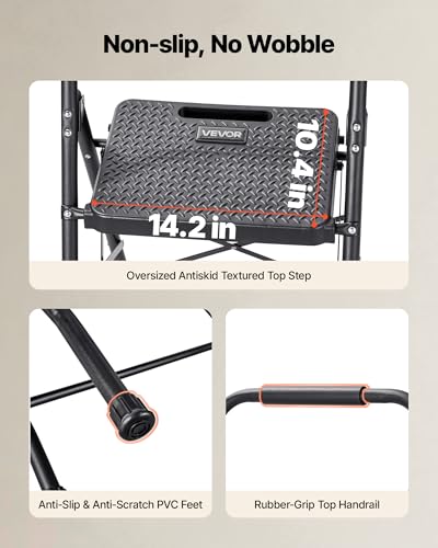 VEVOR 3 Step Ladder, Folding Step Stool with Wide Anti-Slip Pedal and Comfort Handgrip, Lightweight 600 lbs Capacity Portable Steel Ladder, Multi-Use for Kitchen, Home, Household and Office, Black - size: 18.3 x 28.7 x 40.7 in(Expanded)