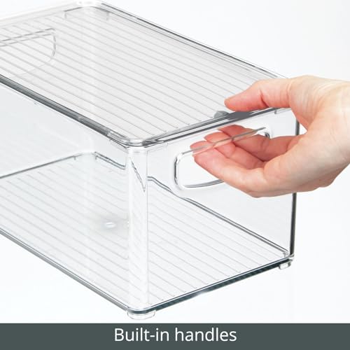 mDesign Plastic Deep Storage Bin Box Container with Lid and Built-In Handles - Organization for Fruit, Snacks, or Food in Kitchen Pantry, Cabinet, or Cupboard, Ligne Collection, 2 Pack, Clear